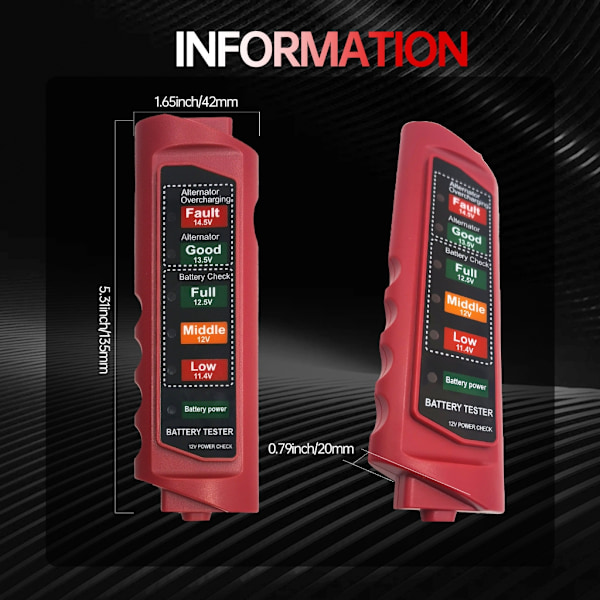 Diagnostisk instrument for bilbatteri, ikke-polaritetssensitiv, nøyaktige målinger