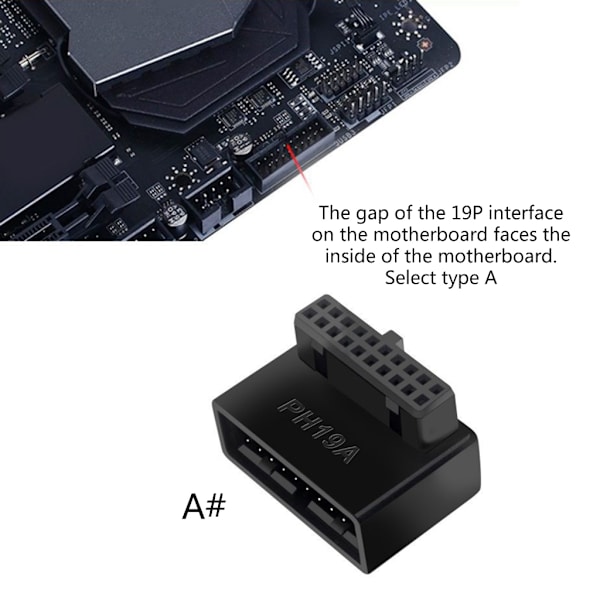 Dator Moderkort Header Adapter USB 3.0 19P/20P 90 Degree L rätvinkel Desktop Converter Moderkort Converter B