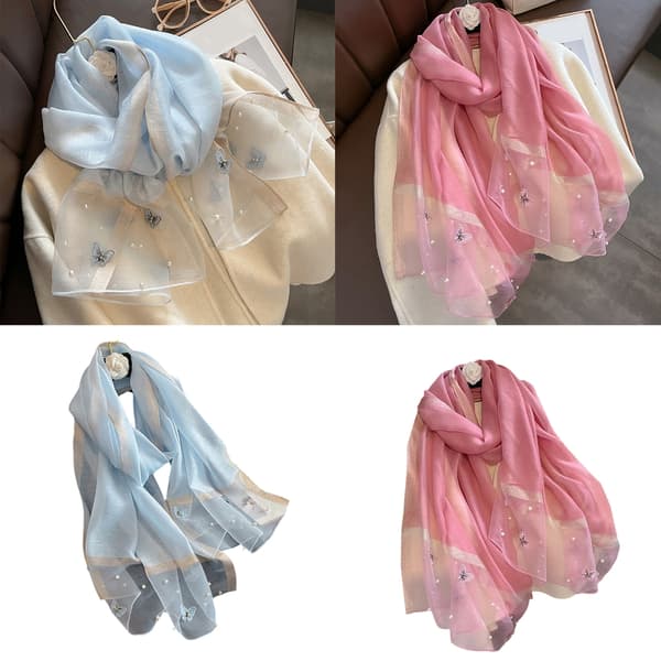 Sommerfugledesign Broderet Polyester Sjal Let Stola 8