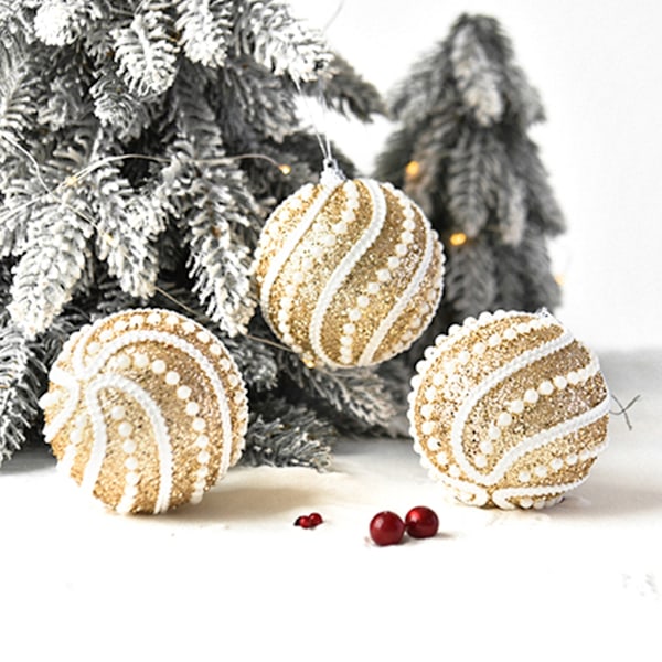 8cm glitter julgranskula splittringssäker skum julkulor prydnadsföremål för trädhängande grannlåt hänge nyår White
