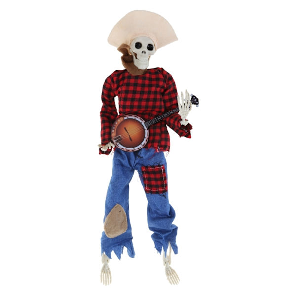 Sjov Animeret Banjo Skelet, Cowboy Kranie Statue, Animeret Bevægelse/Lydaktiveret Musik, Flersproget Banjo Skelet Duo