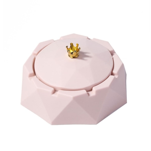 Krona askfat med lock Elegant Diamond Desig Rostfritt stål Innerfodral Inomhus utomhusresor Pink