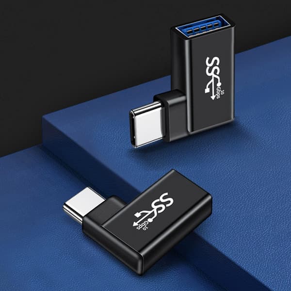USB C - USB-sovitin 90 asteen kulmalla, pikalataus, plug and play