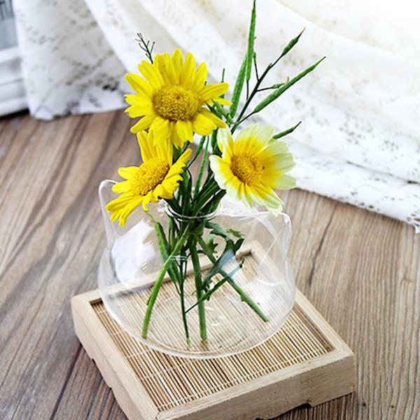 Söt för katt för huvudform Klart glas Vas Flaska Blomflaska Växter Flaska Glas Material för hemväxt Blomma Dec L