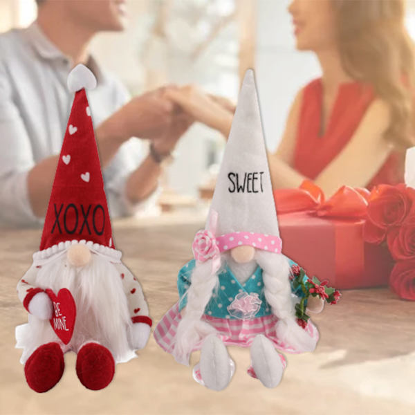 Alla hjärtans dag Gnome Plysch Hjärta Blomma Skandinavisk Tomte Elf Dekorationer Tomte null - Male