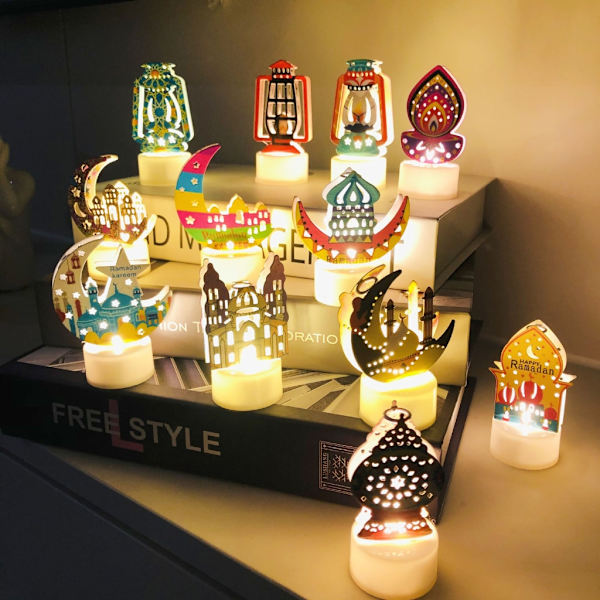 Eid Atmosphere Light LED Ljuslyktor Färgglada lyktor Hemdekorationer Hantverk Rekvisita Dekorativa lampor Plastmaterial 5