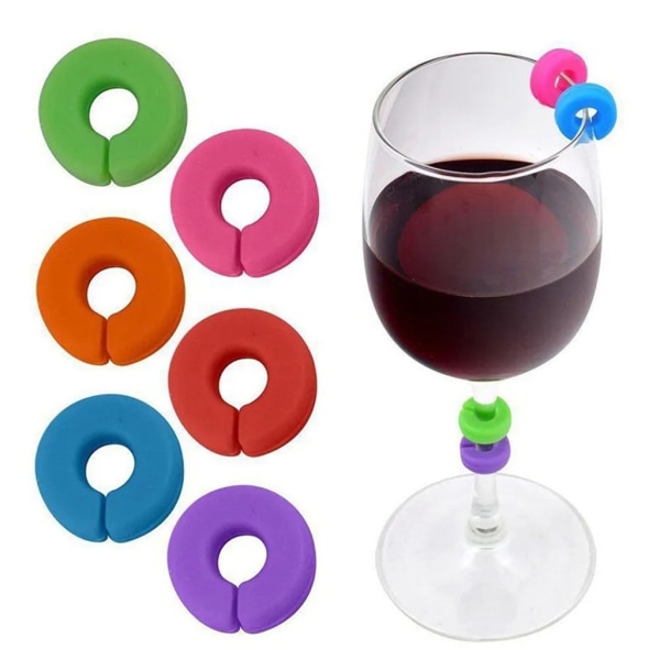 Vinglas Markers Set med 12 Mini Circle Silikon Drink Glas Berlocker Tags Etiketter