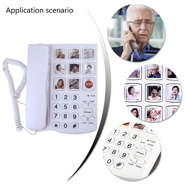 Klar Lyd Hvit Fasttelefon med Store Knapper, Håndfri
