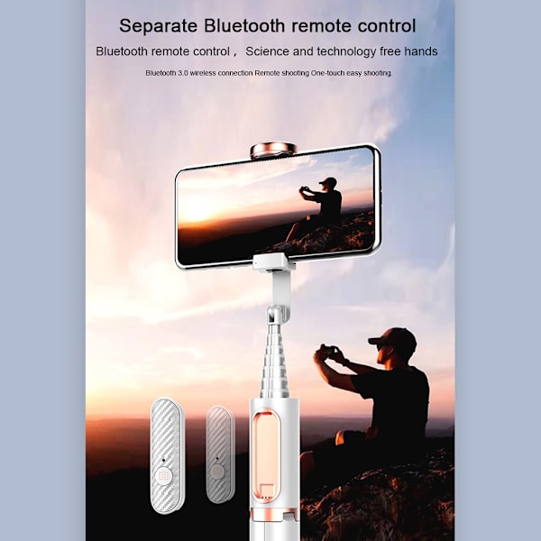 Allt-i-ett Anti Shake Selfie Stick för Smartphone Vlog Live Video Record Selfie med 360° fjärrkontrollrotation Black