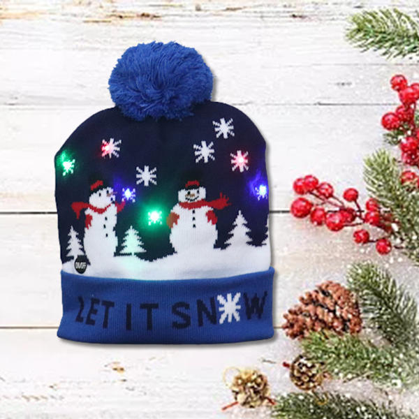 LED julmössa Light Up Stickad Färgglada Lights Snowman Hat Unisex cap