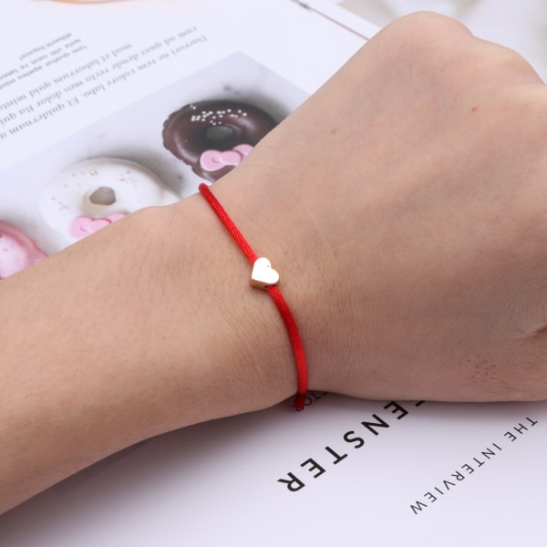 Lucky Red String Armband Hjärta Charm Armband Justerbart Kabbalah Armband Vänskap Smycken Dekor Present för kvinnor Män Pink