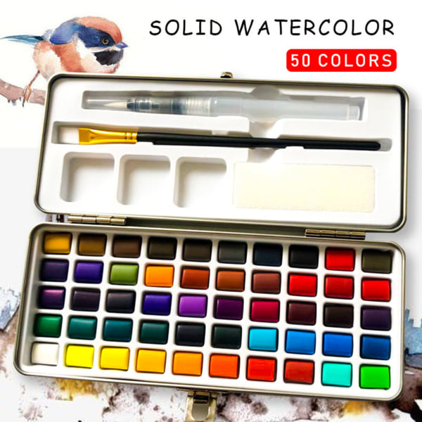 50 färger fast akvarellfärg Pigment Set Bärbar för nybörjarteckning Art