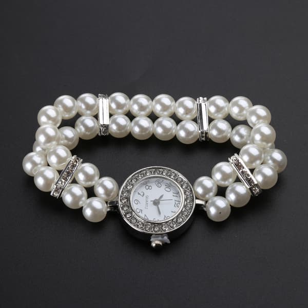 Dameur simuleret perle til rhinsten luksus mode elegant armbånd White Style 1