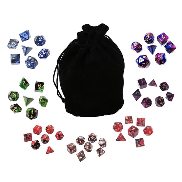 49 stk. Assorterede polyedriske terninger i resin med pose til DND RPG spil D4 D6 D8