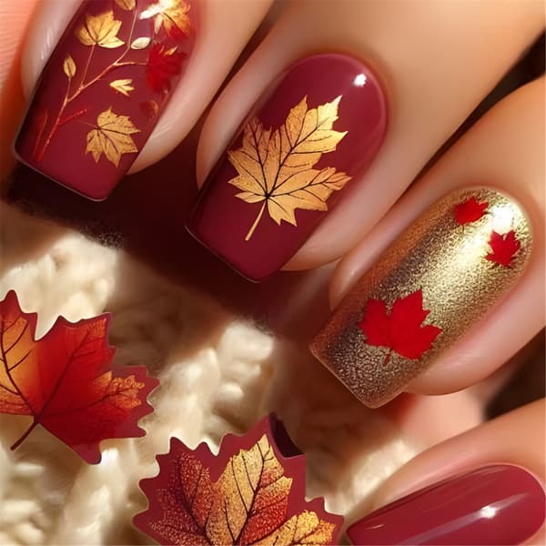 Thanksgiving Press on Nail Short Square Glossy Full Cover Fall False Nail 24Pcs