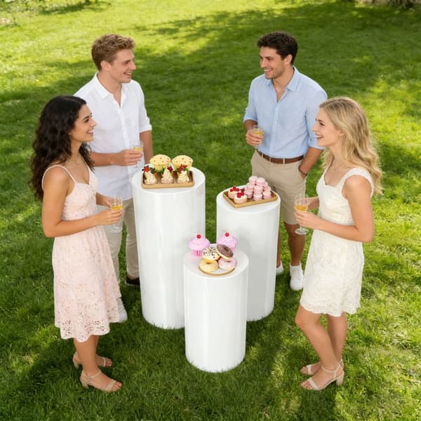 3-delt sæt hvid PVC-søjleholder til kage- og blomsterarrangementer