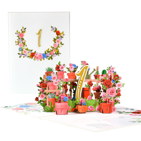 3D-blomsterjubileumskort gratulationskort med litet kort kuvertsats för bröllopsparets födelsedagsminne 1