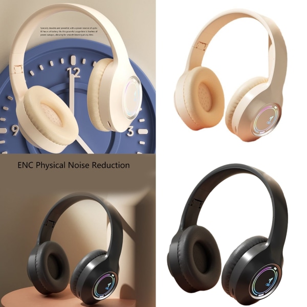 Bluetooth5.3 Subwoofer Live Head Mounted Trådlösa hörlurar Inbyggd mikrofon Stereo Brusreducering Vikbara huvudbonader Beige