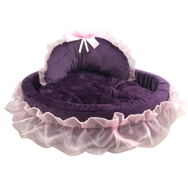 Prinsessdjurbädd med rosetter, volangspetsdesign, mjuk och vacker hundsoffa, avtagbar dyna, prinsessbo