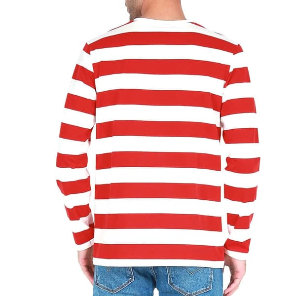 Stribet langærmet T-shirt med rund hals til mænd, basic afslappet top Red M