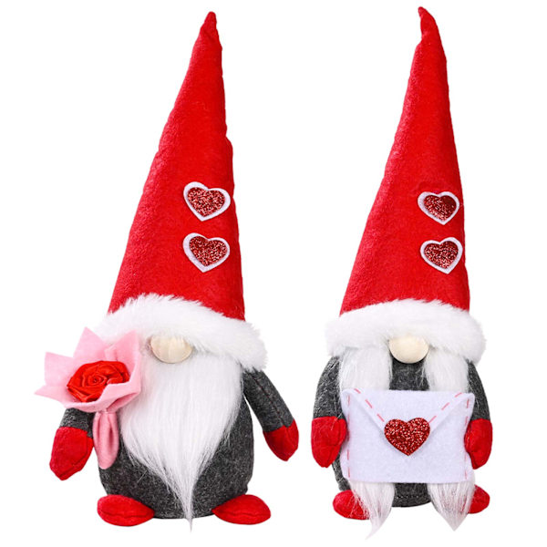 2 stk Valentinsdag Nisse Plysj Herr og Fru Skandinavisk Tomte Alvepynt