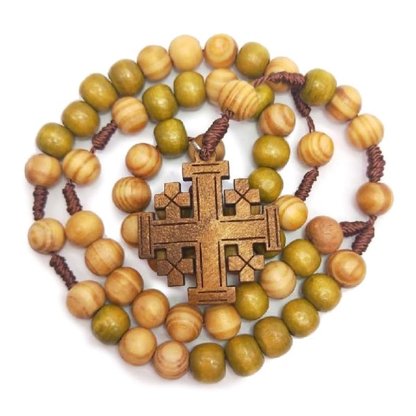 Jesus träbönpärlor 10 mm rosenkrans för korshalsband hänge vävt rep Chai
