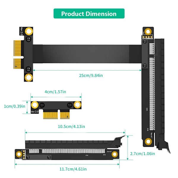 25CM PCIe 16X til 1X Forlængerkabel til hurtig integration af computerkomponenter
