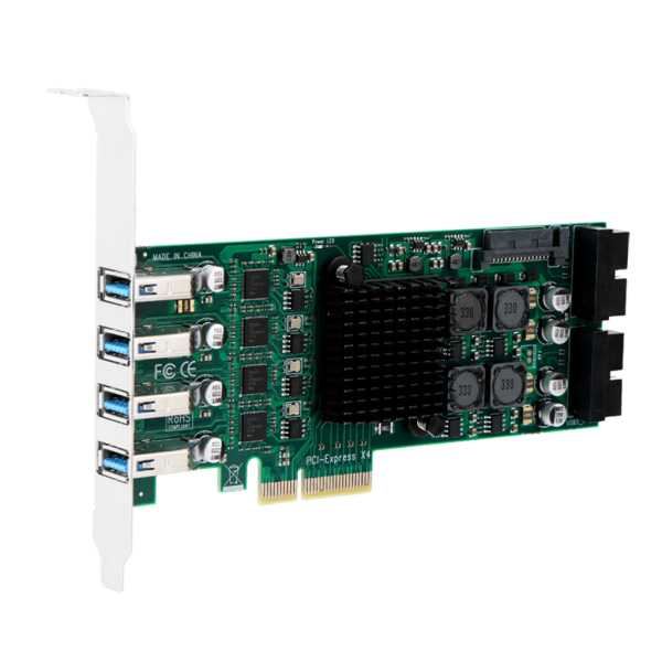 PCI-E till 8 portar USB 3.0 expansionskort 4-kanals PCI för Express Desktop Controller Adapterkort 19-stiftskontakt, 12Gb/s
