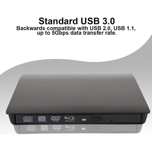 Extern CD DVD-enhet USB 3.0 Premium Protable USB CD ROM DVD +/-RW Optical Drive Player Reader Writer för brännare Black