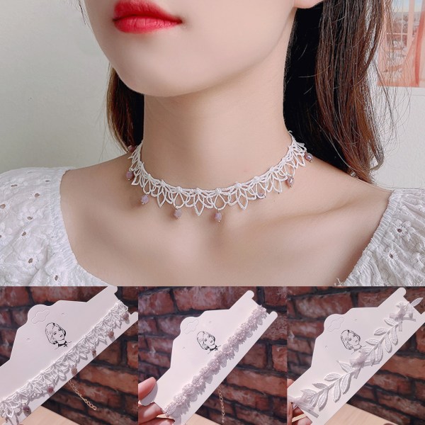 Elegant Blomma Spets Choker Haklapp Halsband Blomsterbroderi Nyckelbenskedja Kvinnor Klänning Smycken Presenter för kvinnor Dagligt slit 3