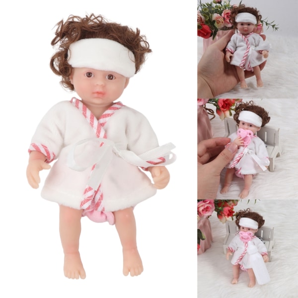 6'' Reborns Doll Mini Newborn Girl Doll Helkroppsmjuk silikon Life Like Doll med brunt hår Realistisk docka baby