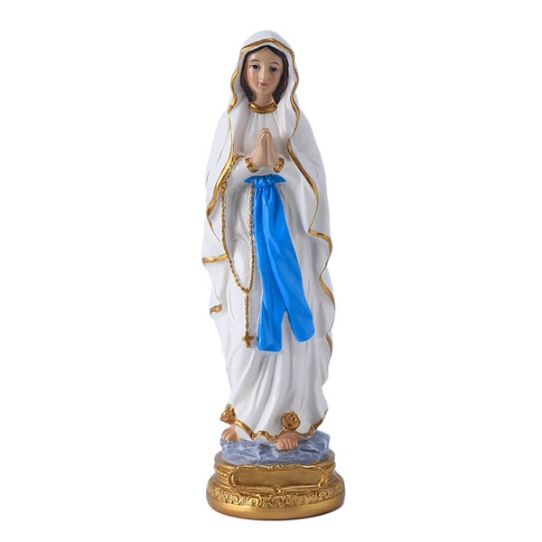 Vår Fru av Lourdes Välsignade Jungfru Moder Maria katolsk religiös gåva Färgad staty av harts