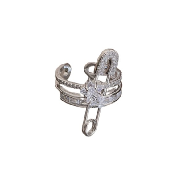 Överdriven öppen fingerring för kvinna Pin Design dubbla lager ring smycken för kvinna flicka Stapelbar justerbar ring null - A