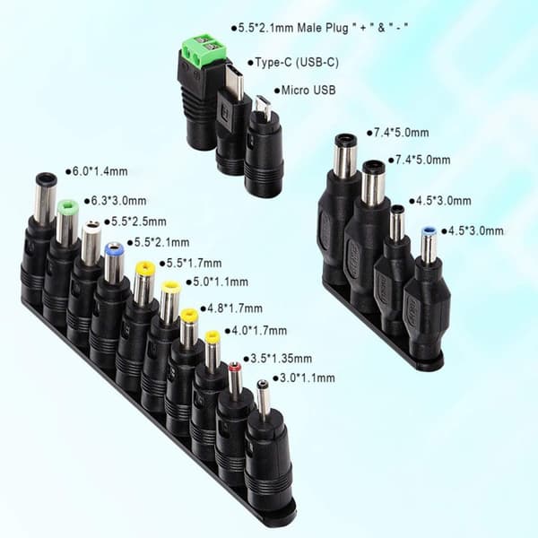 Universal 41 stk. strømadaptertips DC5.5x2.1mm 5.5x2.5mm koblingssett