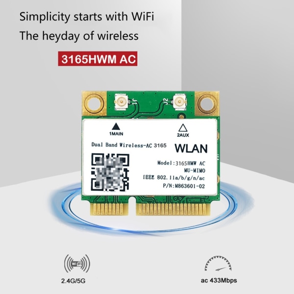 3165HMW AC Wifi-kort 600Mbps BT4.0 Mini PCI-E 3165AC trådlös adapter Intel3165 802.11ac 2.4G-5Ghz för bärbar dator Window7810