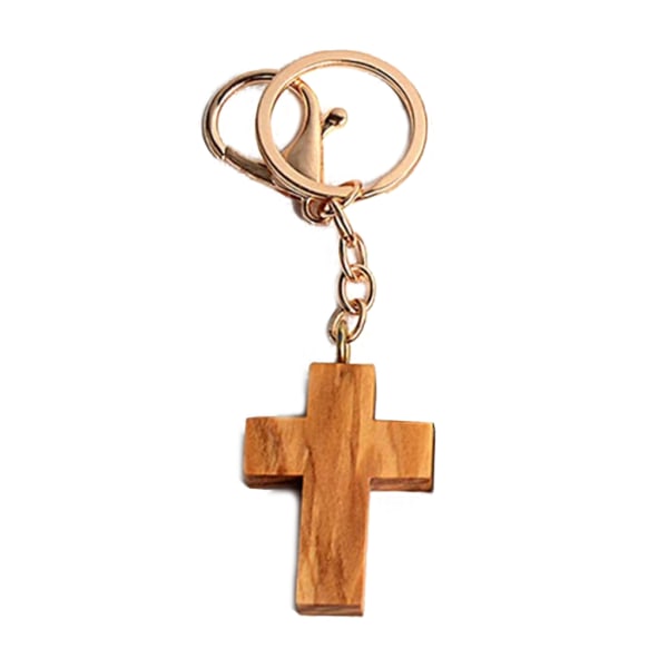 Mini Wood Cross Nyckelringar Kristen Fest Favor Easter Crafts Wood Cross Nyckelring Trä Material Present för män Kvinnor