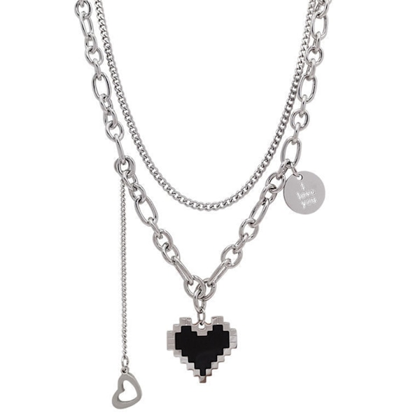 2 st/ set Europeisk och amerikansk stil Love Alloy Chain Kärleksformad Ins Net Red Cold Wind Dubbellagers nyckelbenskedja