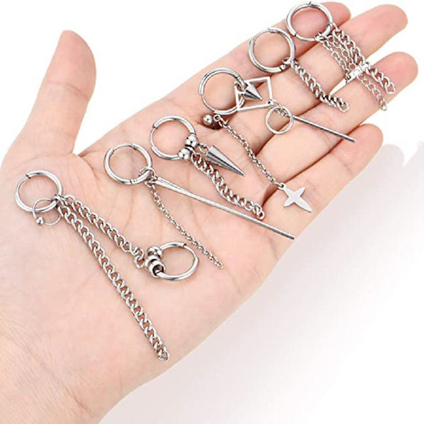 20 delar Coolt rostfritt stål Huggie gångjärnsbåge örhängen Kpop Hoop Dangle örhängen för kvinnor Män Mode smycken Charm
