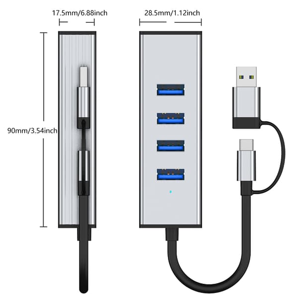 Rask USB3.0-splitter med 4 porter og adapter 10 Gbps dataoverføring
