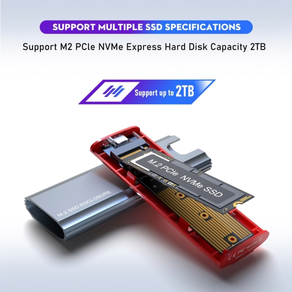 M2 NVMe SSD-låda verktygsfritt case- Type-C 3.1 Gen2 till NVMe PCIe externt hölje för M2 NVME-hårddisk null - With AC line