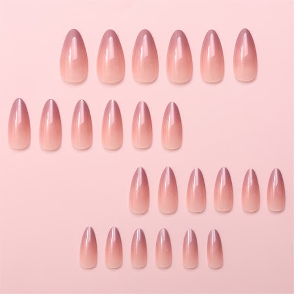 Pink Hvide Lange Ovale Press On Negle 24stk Gradient Design Akryl Neglekunst
