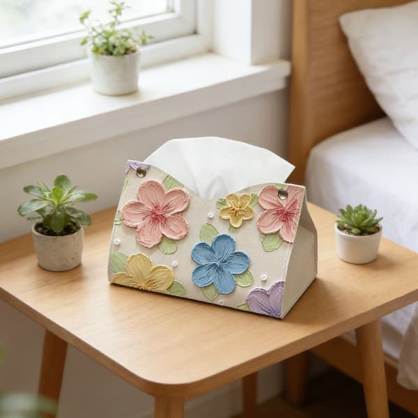 Luksuriøs blomsterdesign læder tissueholder ideel til hjem og køretøj