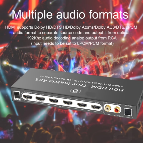 HD37 HDMI2.1 8K Switcher med Remote Audio Extractor Splitter Sömlös signalväxling för hemmabio och spel UK