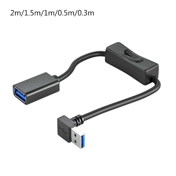 Övre böjd USB3.0-förlängningskabel med omkopplare, USB -hane till hona förlängningskabel Datasynkroniseringslinje för USB fläkt LED-lampa 1m
