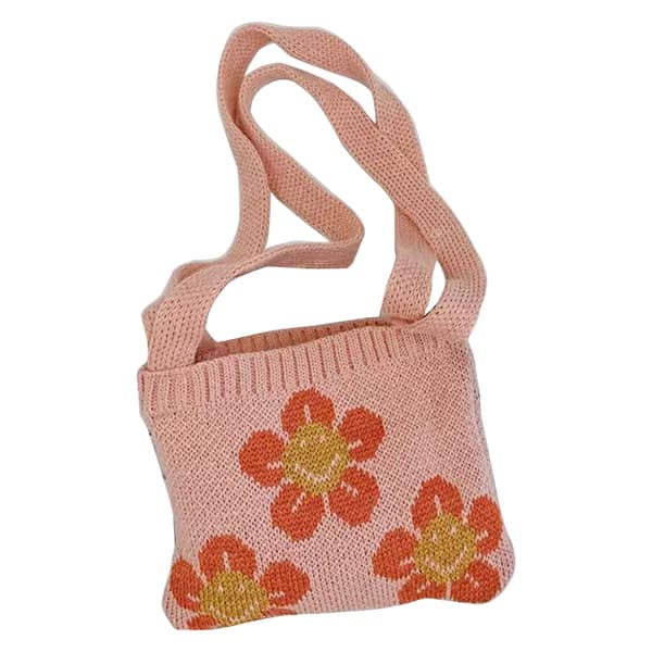 Barn Höst Vinter Mini Liten Väska Söt Stickad Fläta Solros Enfärgad Myntväska Modeaccessoarer Presenter