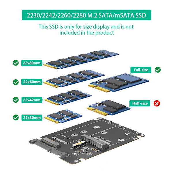 2 i 1 M.2 NGFF mSATA til SATA3.0 Interface Konverterkort til PC Laptop