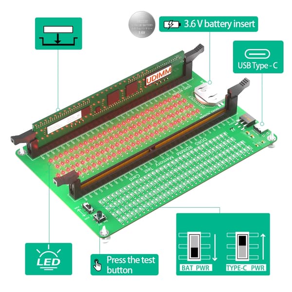 DDR5 RDIMM UDIMM Minnetester Testdiagnostikkort med LED-indikatorer