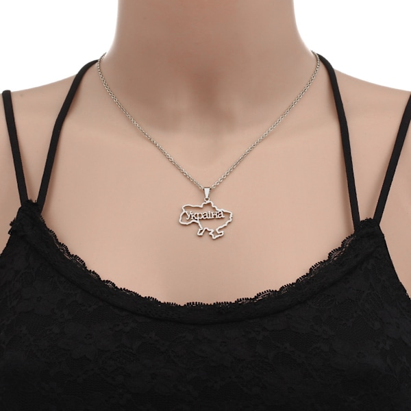 Ukraina Karta Hänge Halsband för män Kvinnor Rostfritt stål Guld Silver Choker Ukraina Kontur Hjärta Flagga Smycken Present Gold - B