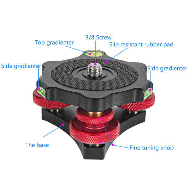 LP-64 Tri-wheel Precision Leveler med Bubble Level Tripod Leveling Base med 3/8" skruvhål, tillverkad av aluminiumlegering