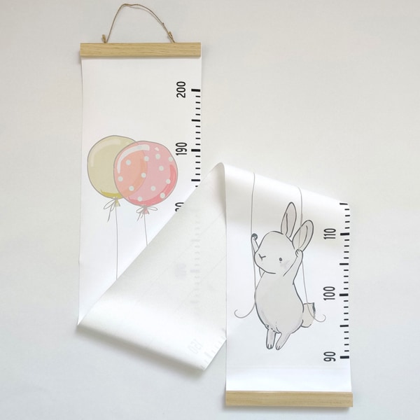 Nordic Children Height Linjal Hängande tillväxtdiagram Kids Growth Measuring Linjal null - Bunny with two balloons